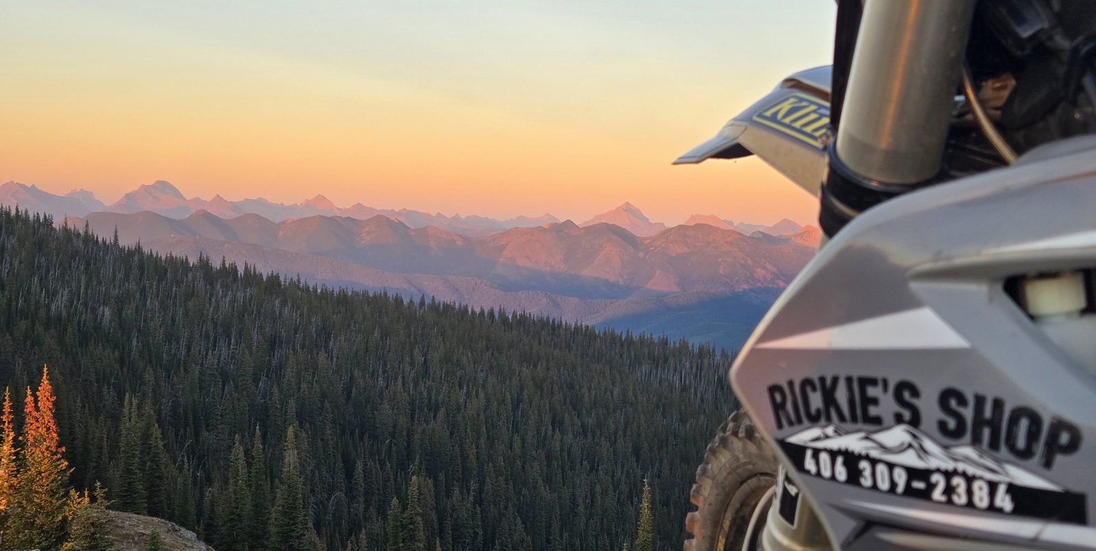 A Rickie's Shop bike on a Flathead ridge at sunset